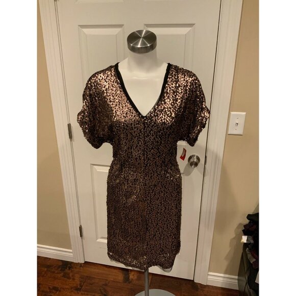 French Connection Metallic Bronze Sequin Mini Dress, Size Small - Picture 1 of 7